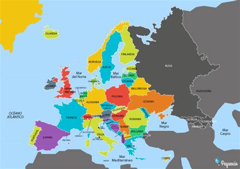 MAPA DE EUROPA político físico y mudo Para imprimir A4 y estudiar 2022