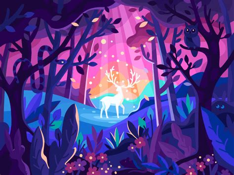 Magic Deer In A Forest By Andrii Bezvershenko Fantasy Illustration