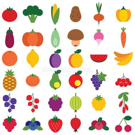 Cartoon Food Collection Fruit And Vegetables Child Drawing Object Set