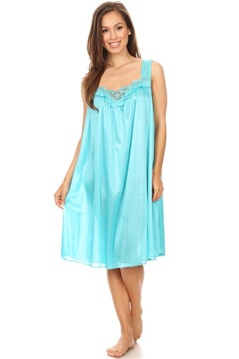 Lati Fashion Women Nightgown Sleepwear Female Sleep Dress Nightshirt Teal Xxxl