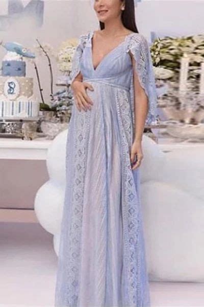 Elegant Solid Color V Neck Stitching Lace Maternity Dress Maternity