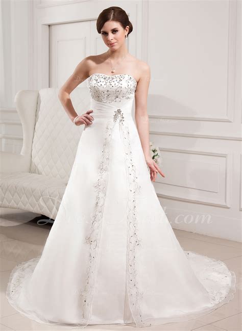 A Lineprincess Sweetheart Chapel Train Satin Organza Wedding Dress With Embroidered Beading