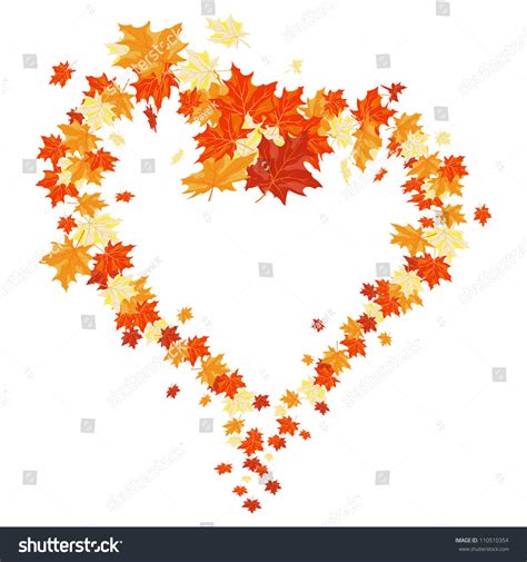 Autumn Frame In Shape Of Heart With Falling Maple Leaves