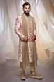 Stylish Sherwani With The Touch Of Golden Sequin Work | Wedding dresses ...