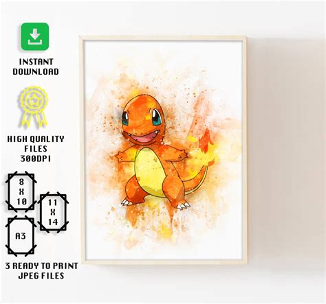 Printable Charmander Poster Charmander Pokemon Digital Print Etsy