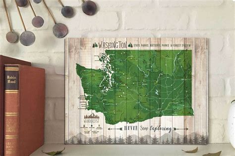 Washington State Park Map Wall Art Of Wa State World Vibe Studio