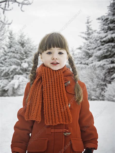 Smiling Girl Standing In Snow Stock Image F0054439 Science Photo