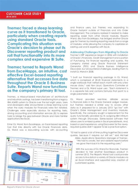 Tnemec Excel4apps Reports Wand For Oracle Case Study