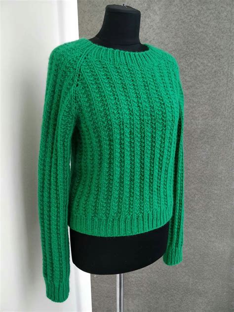 Green Cable Knit Sweater Ribbed Wool Blend Sweater Green Pullover