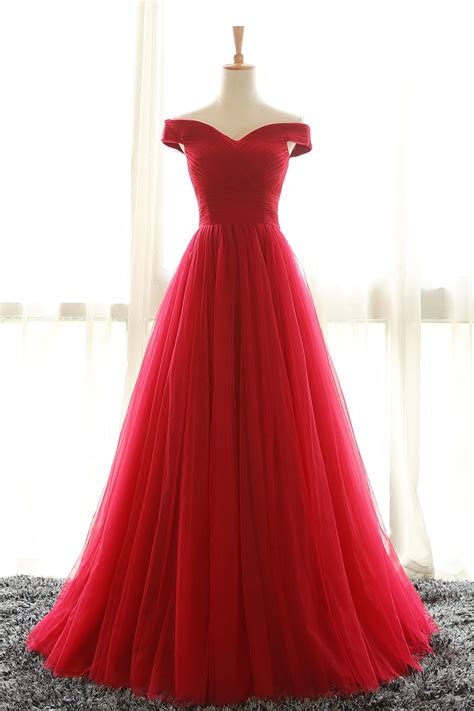 off shoulder red bridesmaid dress red prom dresses off shoulder tulle party dress · sancta