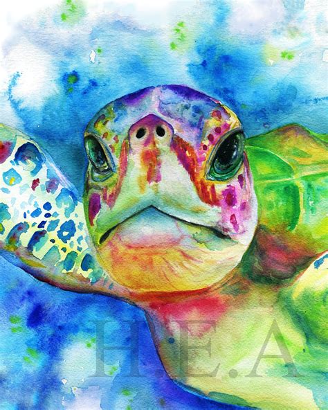 Sea Turtle Art Print Watercolor Sea Turtle Sea Turtle Painting Sea