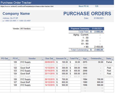Excel Template Purchase Order Tracking Excel Templates