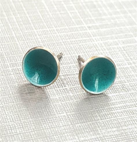 Turquoise Enamel Post Earrings In Sterlingsilver Etsy Sterling