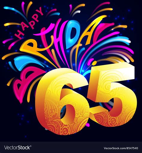 Fireworks Happy Birthday With A Gold Number 65 Vector Image