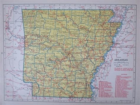 1947 Arkansas Railroad Map 8x11 1940s California Map