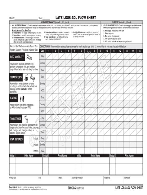 Cna Adl Flow Sheet Fill And Sign Printable Template