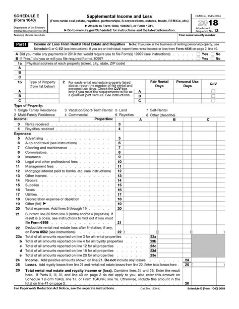 2018 Irs Tax Forms 1040 Schedule E Supplement Income And Loss Us