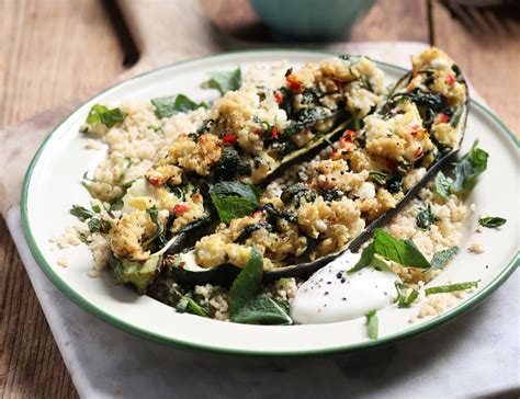 Feta Stuffed Courgettes With Minted Couscous Recipe Abel Cole