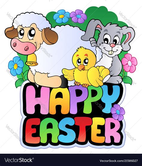 Happy Easter Sign With Animals Royalty Free Vector Image