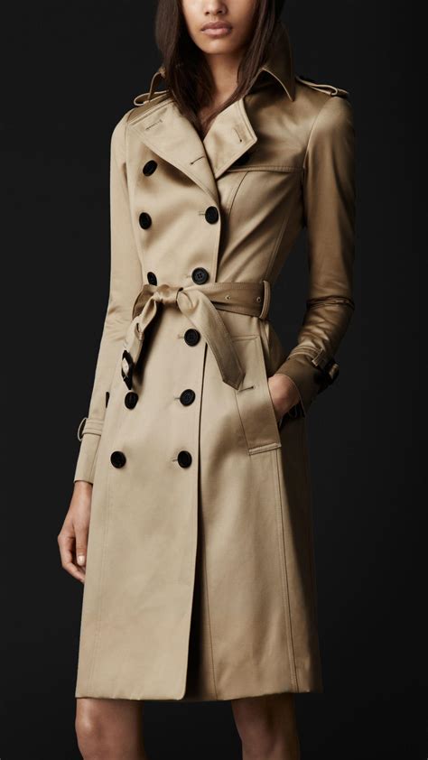 burberry prorsum long cotton sateen trench coat in natural lyst
