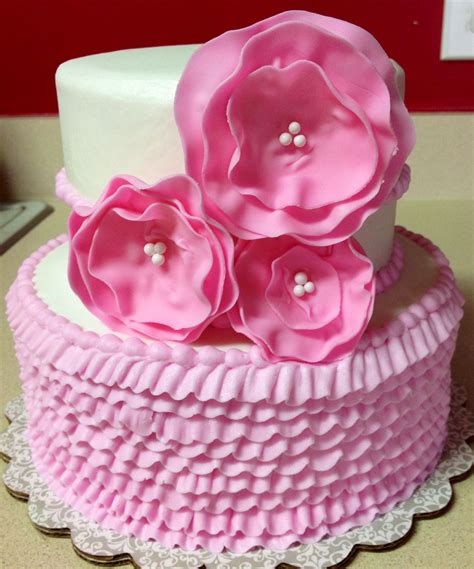 Little Girl Birthday Cake Buttercream With Fondant Flowers Slice Of