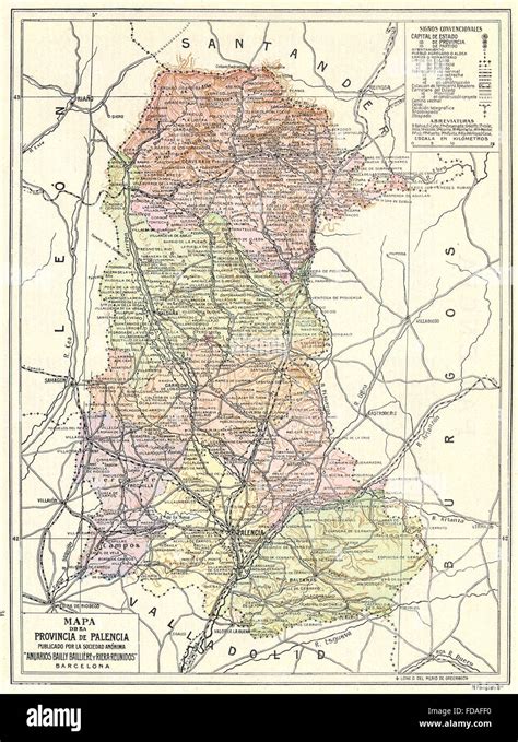 Spanien Mapa De La Provincia De Palencia 1913 Stockfotografie Alamy