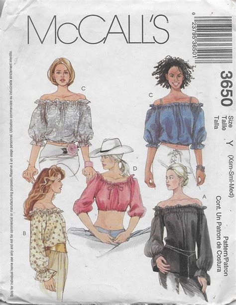 Mccall S Misses Off The Shoulder Peasant And Cropped Tops Sewing