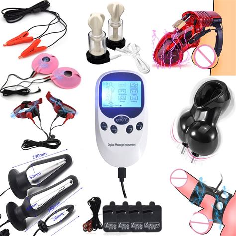 Usb Charging Hostelectric Shock Anal Vaginal Plug Chastity Cage Scrotum Sleeve Electro