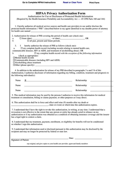 Hipaa Fillable Form Pdf Printable Forms Free Online