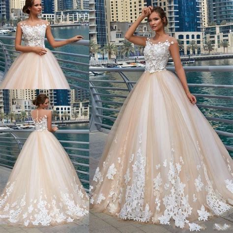 Ball Gown Nude Tulle Overlay D Flower Lace Wedding Dress My Xxx Hot Girl