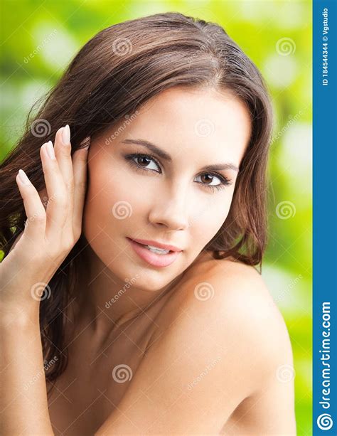 Happy Smiling Woman With Long Hair Outdoors Stock Photo Image Of
