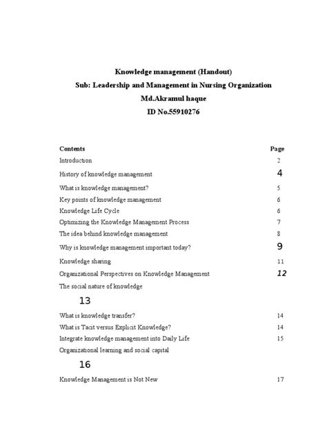 Knowledge Management Handout Pdf Knowledge Management Social