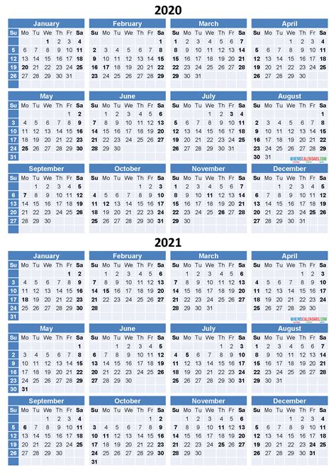 2020 And 2021 Calendar Printable Free Download Word Pdf