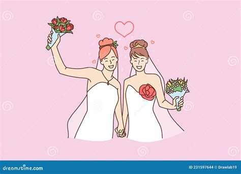 happy lesbian woman couple get married stock vector illustration of lgbt married 231597644