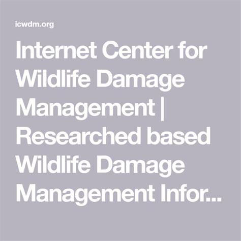 Internet Center For Wildlife Damage Management Researched Based