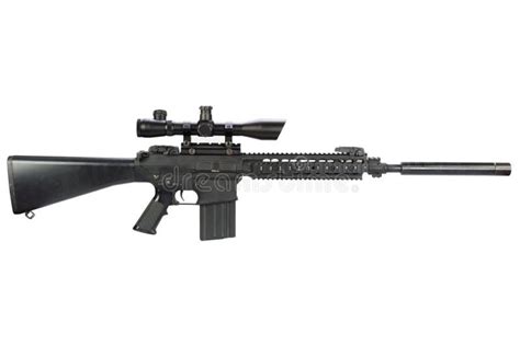 Ar 15 Based Sniper Rifle With Silencer Stock Image Image Of Shotgun