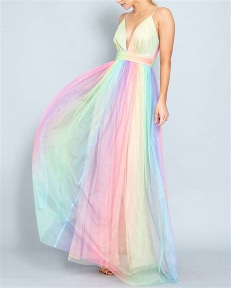 Pastel Rainbow Mesh Maxi Dress Front Rainbow Dress Rainbow Colored