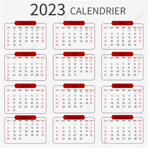 2023 Calendars White Transparent 2023 French Calendar Perpetual Red