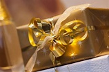 Golden Gift, Wrapped Present... Stock Image - Image of banner, fete ...