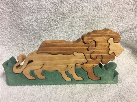 Wood Lion And Lioness Scroll Saw Puzzle Handmade 5