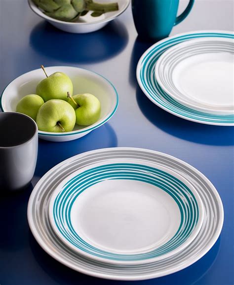 Corelle Brushed Turquoise 16 Pc Dinnerware Set Service For 4