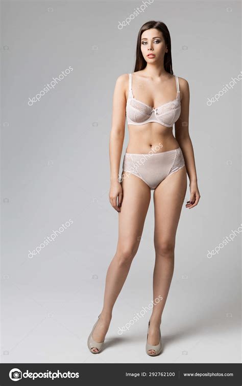Fashion Model Sexy Underwear Woman Bra Panties Full Length Portrait