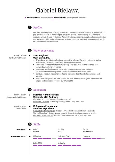 Sales Engineer Resume Example Kickresume