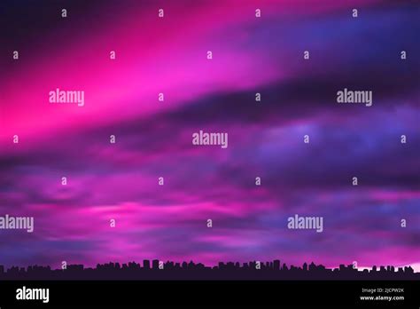 Pink And Violet Sunset Sky Over The City Stock Vector Image And Art Alamy