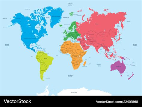 Continents World And Political Map Royalty Free Vector Image