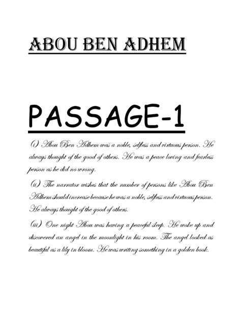 Abou Ben Adhem Passage 1 Pdf Angel