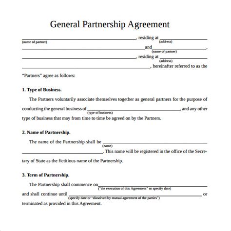 Free Sample General Partnership Agreement Templates In Pdf Ms Word