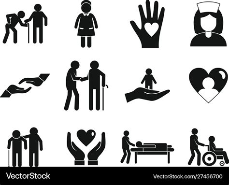 Caregiver Icons Set Simple Style Royalty Free Vector Image