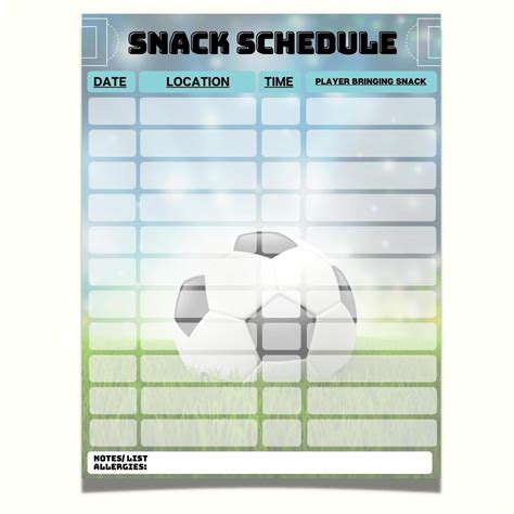 Soccer Snack Schedule Template Free