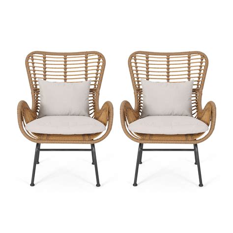 Here at staples we have affordable brown stackable folding chairs online ranging from. Crystal Outdoor Wicker Club Chairs with Cushions (Set of 2 ...